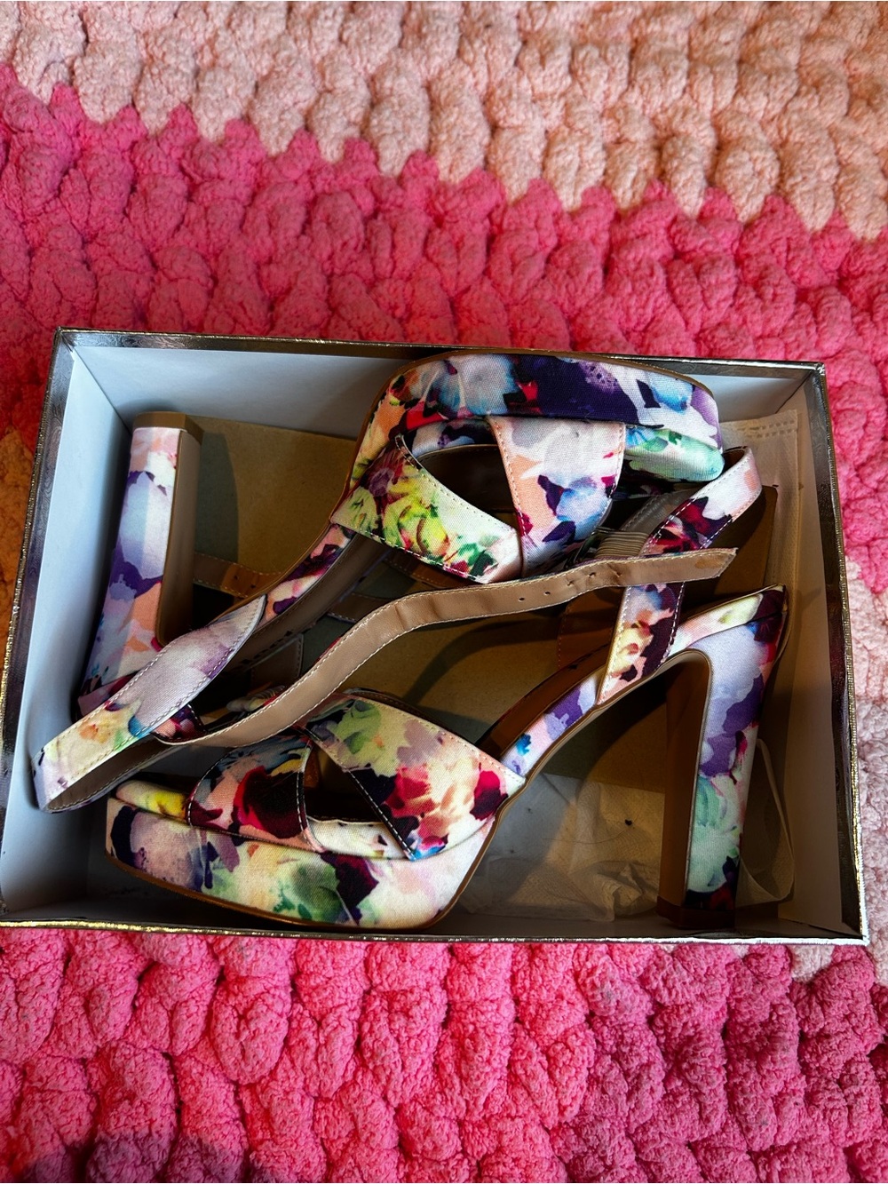 Floral Multicolor Platform High-Heel Sandals - Women's